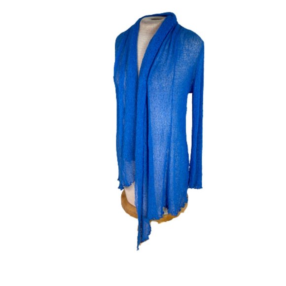 Hula Hula Sweaters - Hula Hula Hawaii Mesh Loose Weave Asymmetrical Sweater Wrap Blue One Size